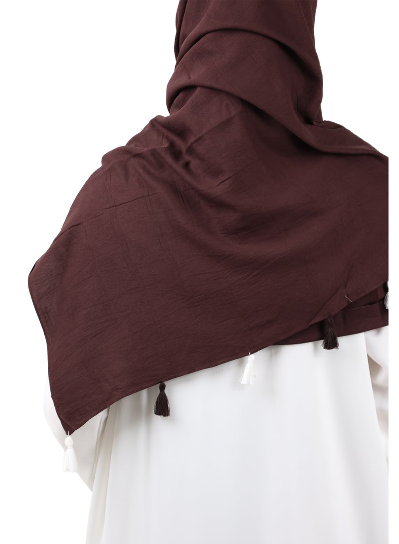 جميلة وشاح قطني مجعّد مع حواف شرّابات - بني داكن - Image 5