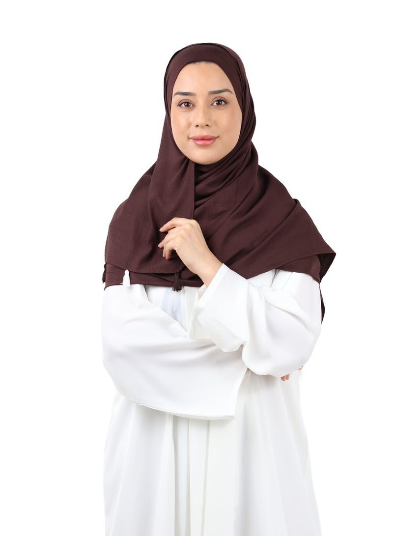 جميلة وشاح قطني مجعّد مع حواف شرّابات - بني داكن - Image 1