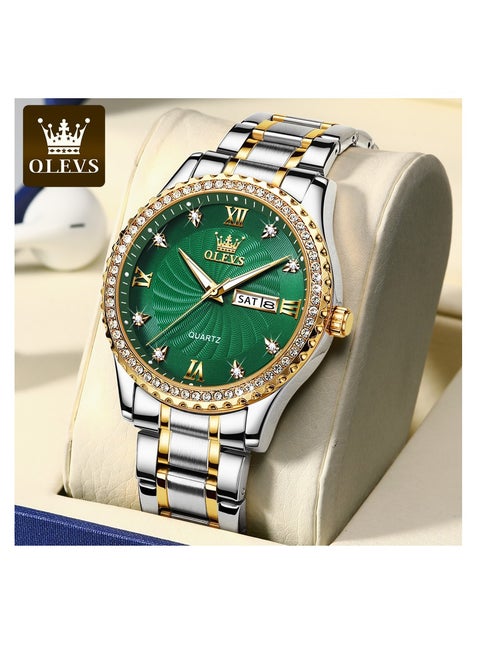 OLEVS Men Quartz Business Watch with Stainless Steel Band Classic Waterproof Watches Diamond Luxury Calendar Date Window Wrist Watch