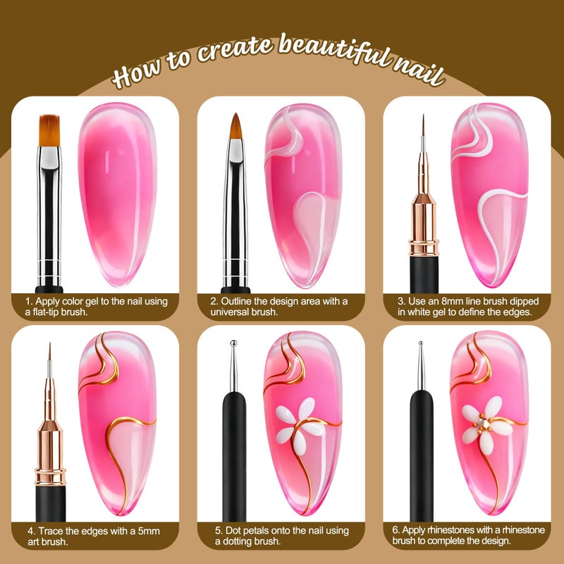 Artdone Nail Art Brushes and Dotting Tools Kit 11PCS Gel Polish Liner Design Pens for Nail Decorations Supplies Drawing and Nail Paint Brushes Small Detail Accessories Brushes - Image 5