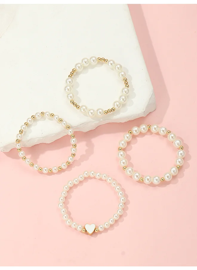 تايك تو Take Two Set of 4 - Faux Pearl Beaded Bracelet
