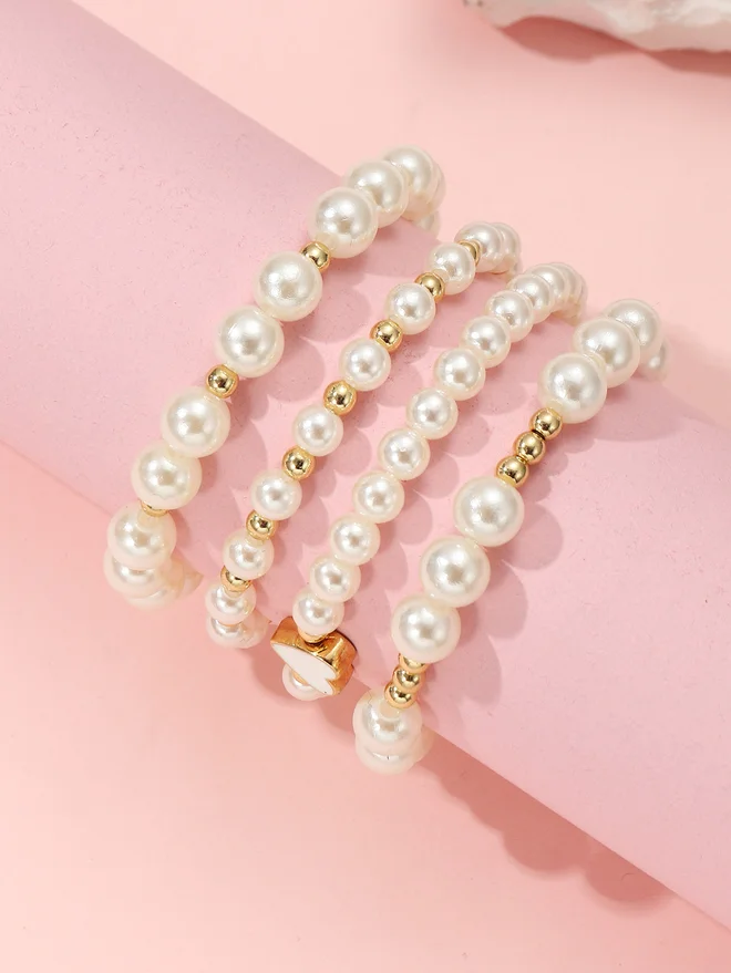 تايك تو Take Two Set of 4 - Faux Pearl Beaded Bracelet