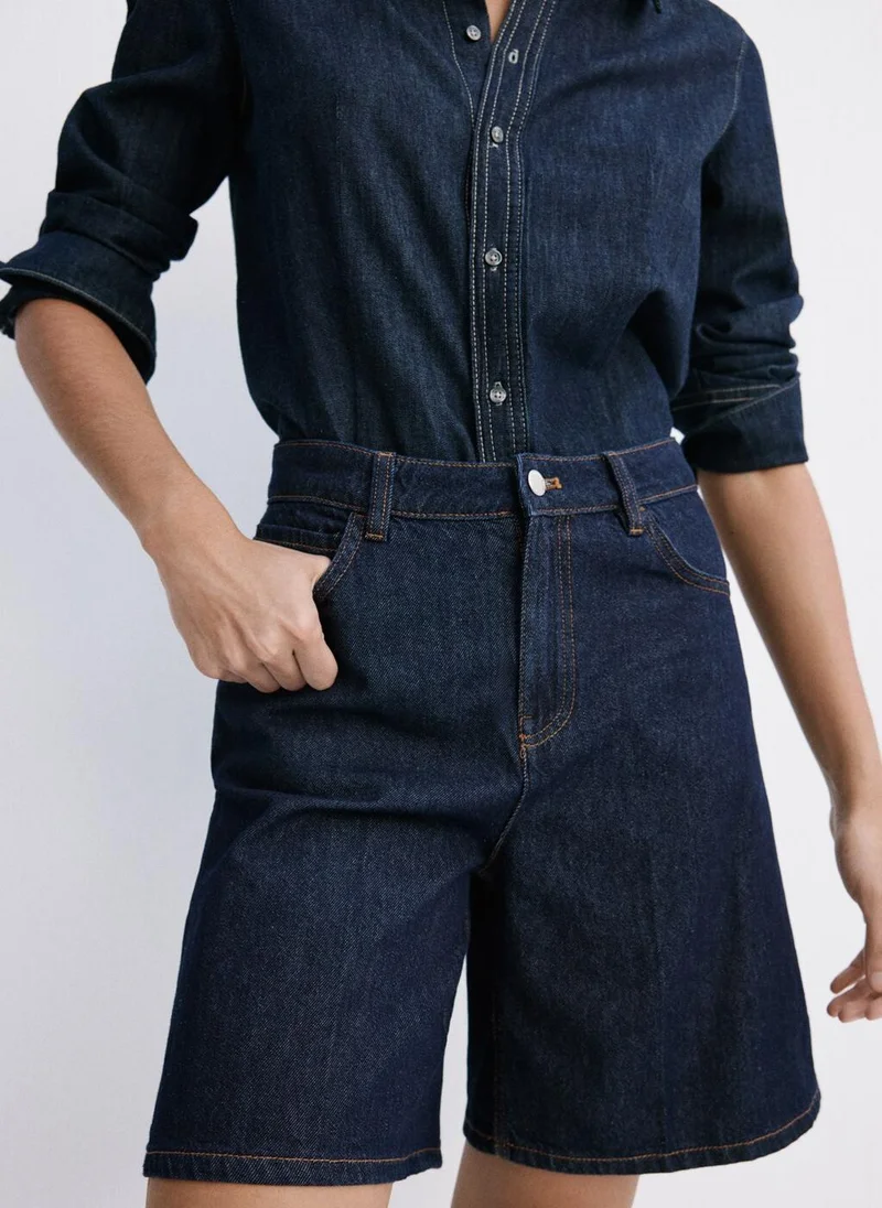 مانجو High-Waist Straight-Fit Denim Shorts