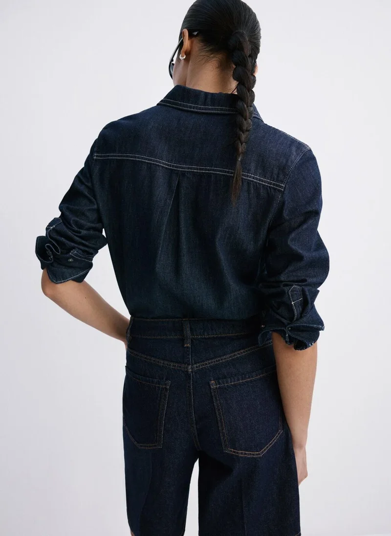 مانجو High-Waist Straight-Fit Denim Shorts