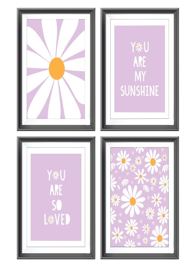 AEHIE Boho Purple Daisy Flower Wall Art Print, You Are My Sunshine Poster for Baby Girls Room Nursery, Bohemian Spring Aesthetic Floral Decor for Home, 4pcs - Image 1
