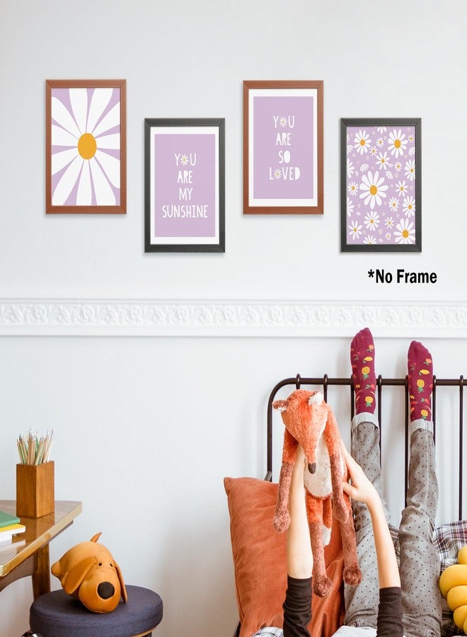 AEHIE Boho Purple Daisy Flower Wall Art Print, You Are My Sunshine Poster for Baby Girls Room Nursery, Bohemian Spring Aesthetic Floral Decor for Home, 4pcs - Image 2