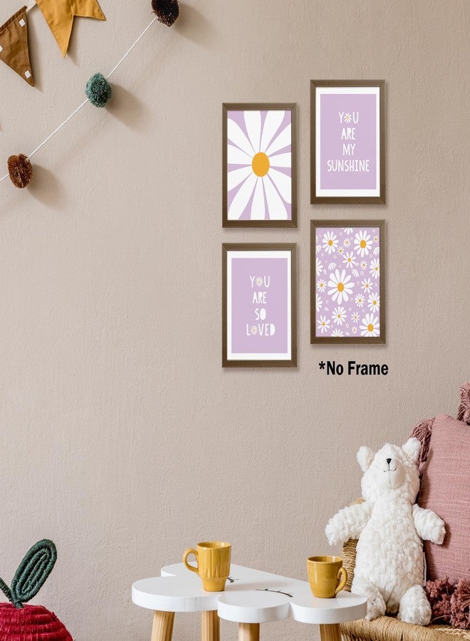 AEHIE Boho Purple Daisy Flower Wall Art Print, You Are My Sunshine Poster for Baby Girls Room Nursery, Bohemian Spring Aesthetic Floral Decor for Home, 4pcs - Image 4