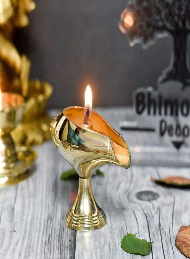 Bhimonee Decor بهيموني ديكور | ديا طاولة بتصميم ساق من النحاس الخالص | 3 بوصات | ديا نحاسي أنيق للعبادة | ديكور معبد منزلي | عبوة من قطعة واحدة | إضاءة روحانية تقليدية - Image 1