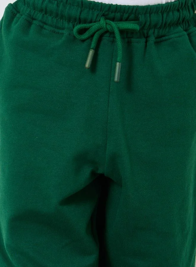 Styli Green Cotton Cuffed Joggers with Pockets
