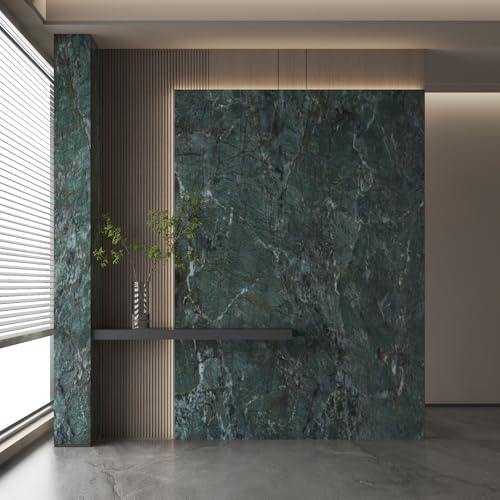 Boobest ورق جدران لامع من بوبست 15.74"x196" بتصميم رخام أخضر داكن قابل للإزالة - Image 2