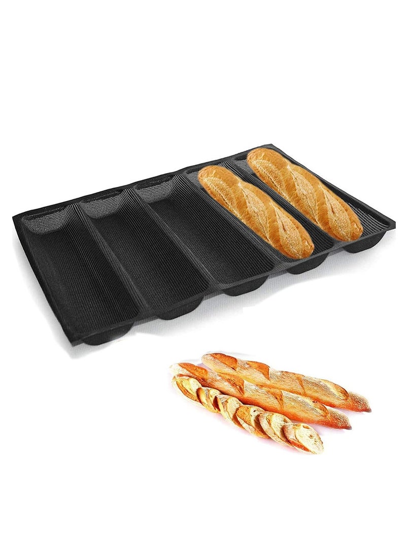 شو وو SYOSI Baguette Pan Nonstick Perforated Silicone Bread Baking Forms Sandwich Mould Tray 5 Slots French - Image 1