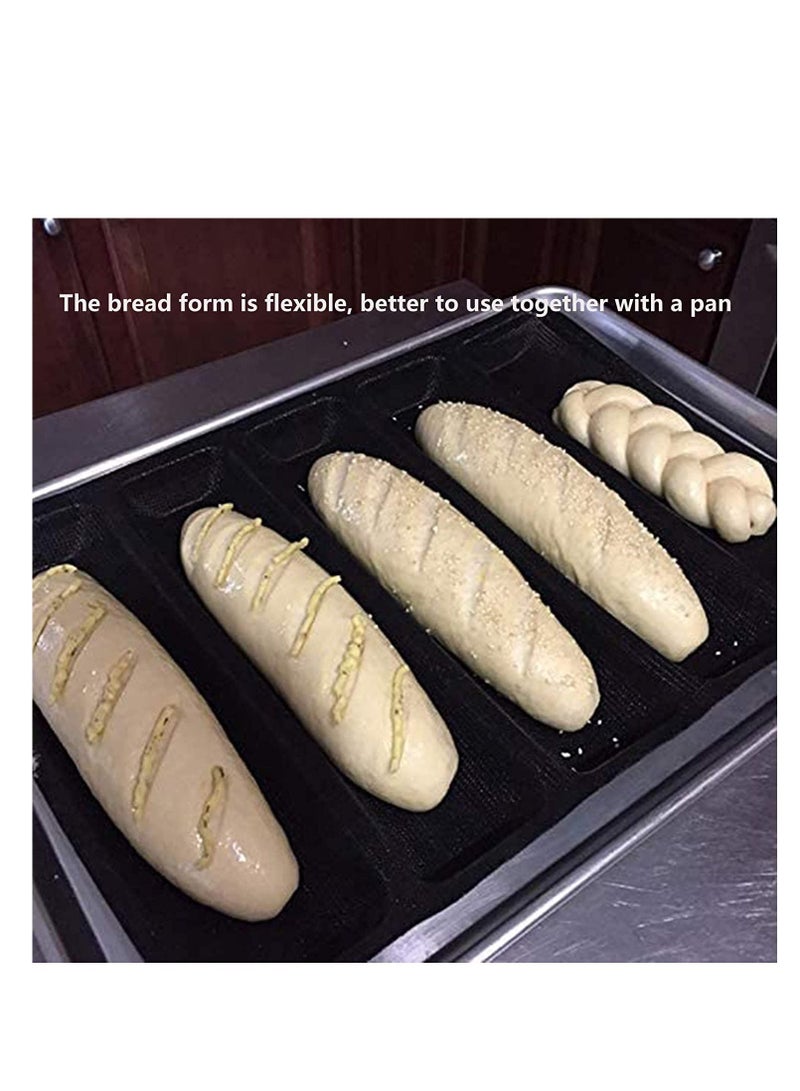 شو وو SYOSI Baguette Pan Nonstick Perforated Silicone Bread Baking Forms Sandwich Mould Tray 5 Slots French - Image 2