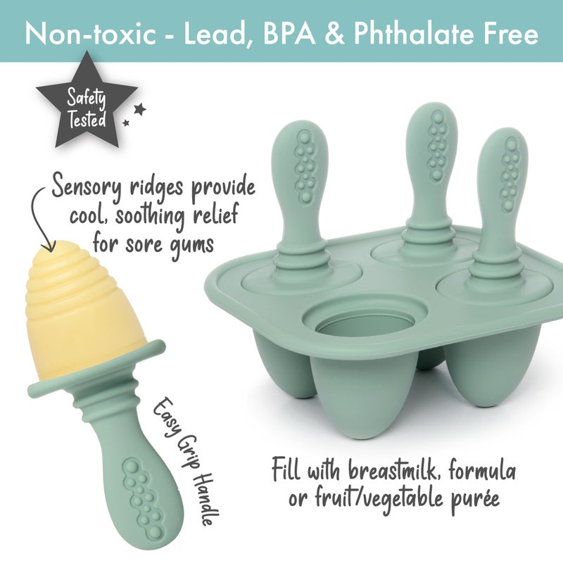 PrimaStella Silicone Petite Pops - Baby Popsicle Mold - BPA Free - Dishwasher Safe - 4 Months+ (Sage Green Teether Pops) - Image 2