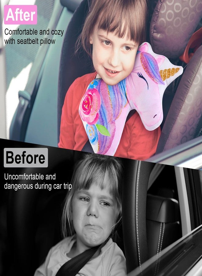 FIODAY Seat Belt Cover Pad for Kids Unicorn Seatbelt Pillow Soft Seat Belt Cover Car Pillow Toddler Travel Seat Strap Pad Neck Support for Girls Boys, Purple Blue - Image 2