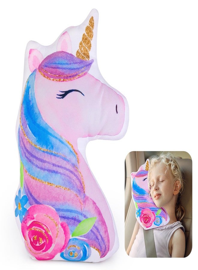 FIODAY Seat Belt Cover Pad for Kids Unicorn Seatbelt Pillow Soft Seat Belt Cover Car Pillow Toddler Travel Seat Strap Pad Neck Support for Girls Boys, Purple Blue - Image 1
