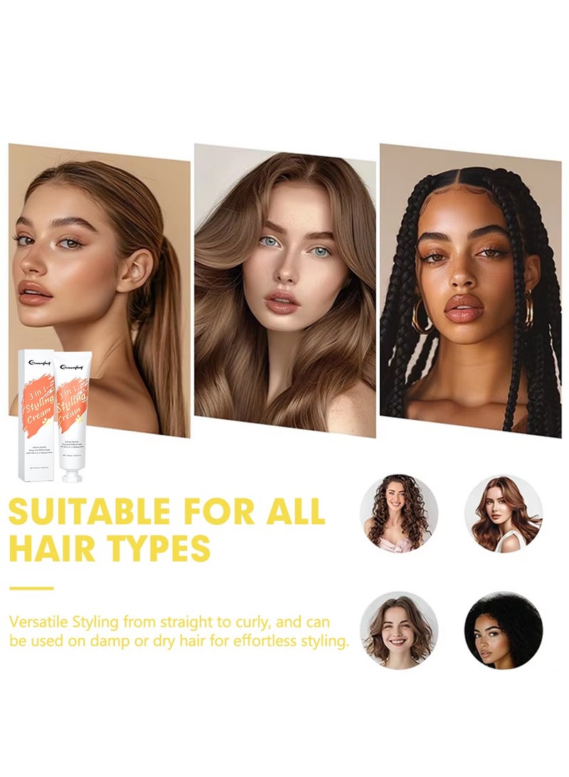 GUANJING 3 in 1 Styling Cream Natural Hair Smoothing Product Frizz Control Shiny Hair Care Styling Cream Prickly Pear Seed Oil 100 ML - Image 3