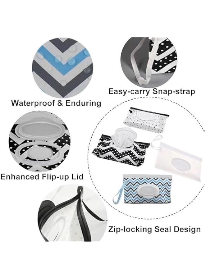 Portable Wet Wipe Dispenser Bag,Reusable Wipe Container Travel Holder, Napkin Storage Pouch with Sealed Zipper (Black White Wave)  - Image 2