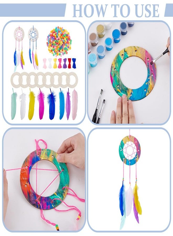 AHANDMAKER 8set DIY Dream Catcher Kits Colorful Handmade Dreamcatcher for Beginners Dream Catcher Include Yarn, Feather, Wreath Frame, Beads Craft Kit for Bedroom Car Decoration Craft Gift - Image 3