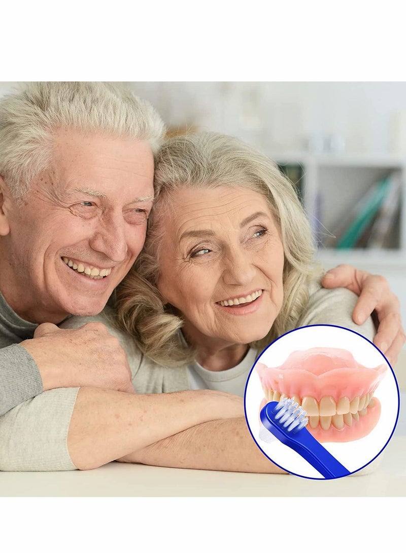 Excefore فرشاة الأسنان الصناعية، فرشاة أسنان مخصصة للأسنان الصناعية، فرشاة أسنان برأسين، فرشاة تنظيف الأسنان الصناعية الصلبة، شعيرات متعددة الطبقات، أداة تنظيف الأسنان الصناعية المحمولة، لونين - Image 5