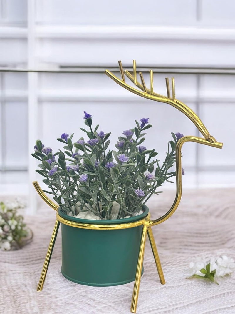 HOME ELEMENTS DeerShaped Tabletop Artificial Flowers Metal Frame Vase Pot for Room Decor Centre Table Showpiece Artificial Flower Pots for Living Room Office New Home Decoration Gift 17x20cm - Image 1