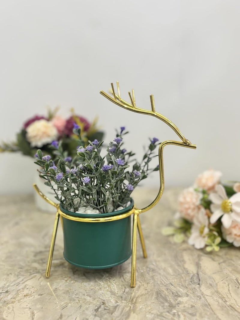 HOME ELEMENTS DeerShaped Tabletop Artificial Flowers Metal Frame Vase Pot for Room Decor Centre Table Showpiece Artificial Flower Pots for Living Room Office New Home Decoration Gift 17x20cm - Image 3