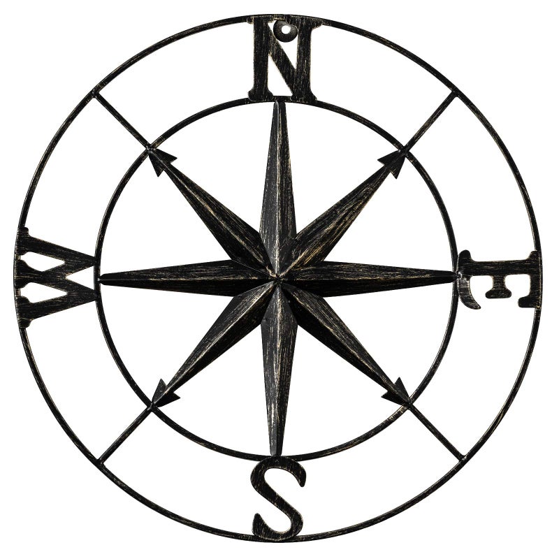 DECORKEY 11" Compass Wall Decor Decorative Round Metal Compass Distressed Wall DÃ©cor Nautical Wall Decor for Indoor Outdoor Beach House Decor Nursery Decor Lake House - Image 1