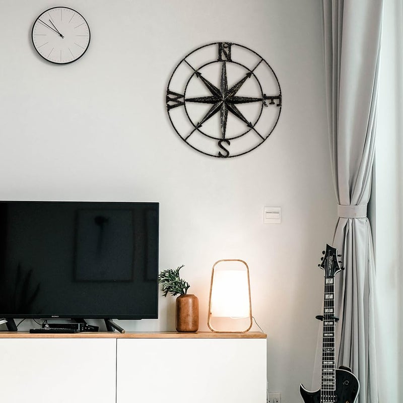 DECORKEY 11" Compass Wall Decor Decorative Round Metal Compass Distressed Wall DÃ©cor Nautical Wall Decor for Indoor Outdoor Beach House Decor Nursery Decor Lake House - Image 2