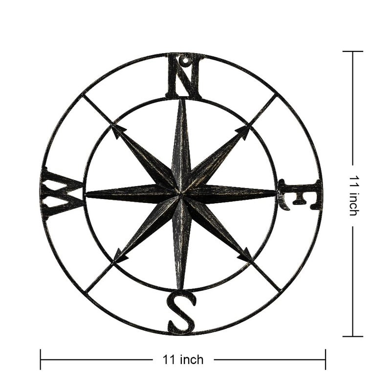 DECORKEY 11" Compass Wall Decor Decorative Round Metal Compass Distressed Wall DÃ©cor Nautical Wall Decor for Indoor Outdoor Beach House Decor Nursery Decor Lake House - Image 3