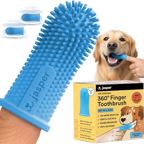 Jasper Dog Toothbrush, 360 Dog Tooth Brushing Kit, Finger Toothbrush, Cat Tooth Brush, Teeth Cleaning, Pet Tooth Brush for Small & Large Pets, Pet Toothpaste Not Included, 2-Pack Blue - Image 1