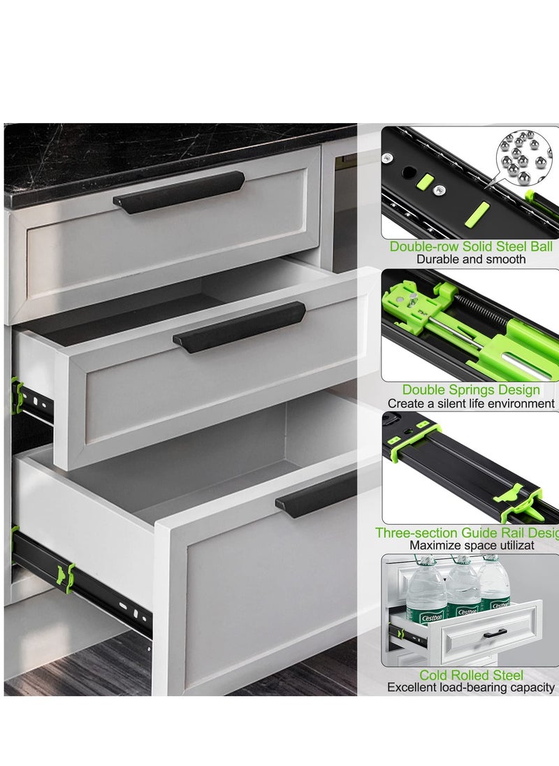 SYOSI 2Pcs Drawer Slides, Soft Close Full Extension Drawer Runners 3 Folds Thicker Stainless Steel Ball Bearing Slides Cabinet Rails Track (350mm)  - Image 3