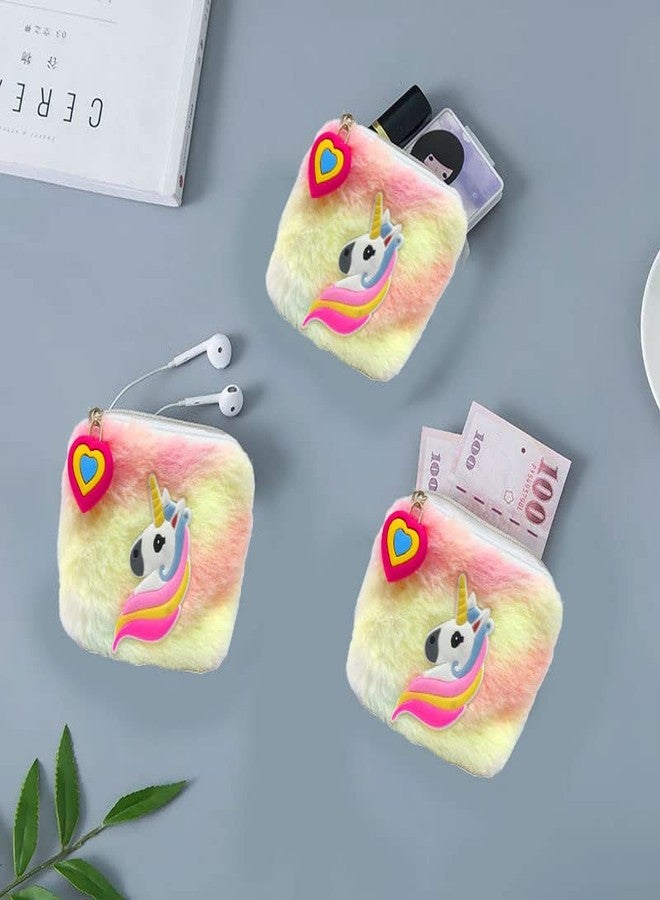 Neel® Unciorn Fur Coin Pouch for Girls Small Cosmetic Pouch Card Holder Zipper Closer Soft Stuff Coin Pouch Cash Holder Pouch Cute Fancy Coin Pouch for Girls Best Return Gift Set for Girls (2pcs) - Image 5