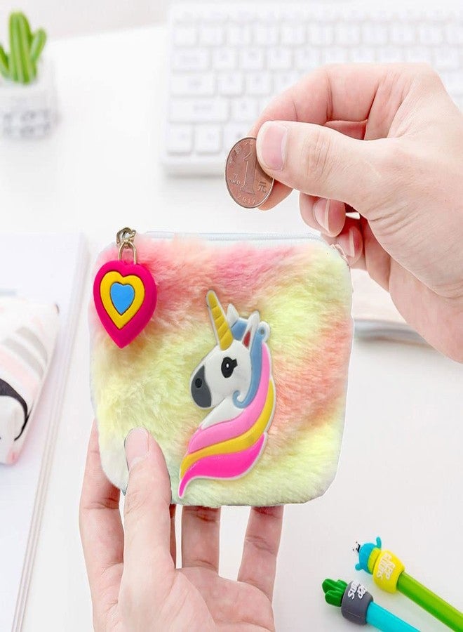 Neel® Unciorn Fur Coin Pouch for Girls Small Cosmetic Pouch Card Holder Zipper Closer Soft Stuff Coin Pouch Cash Holder Pouch Cute Fancy Coin Pouch for Girls Best Return Gift Set for Girls (2pcs) - Image 3