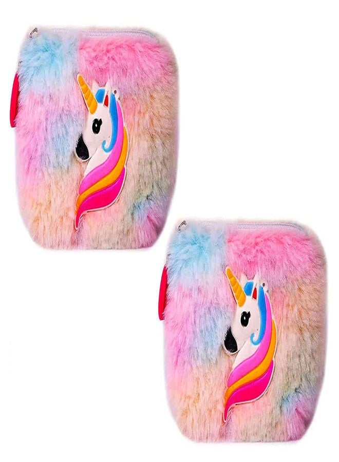 Neel® Unciorn Fur Coin Pouch for Girls Small Cosmetic Pouch Card Holder Zipper Closer Soft Stuff Coin Pouch Cash Holder Pouch Cute Fancy Coin Pouch for Girls Best Return Gift Set for Girls (2pcs) - Image 1