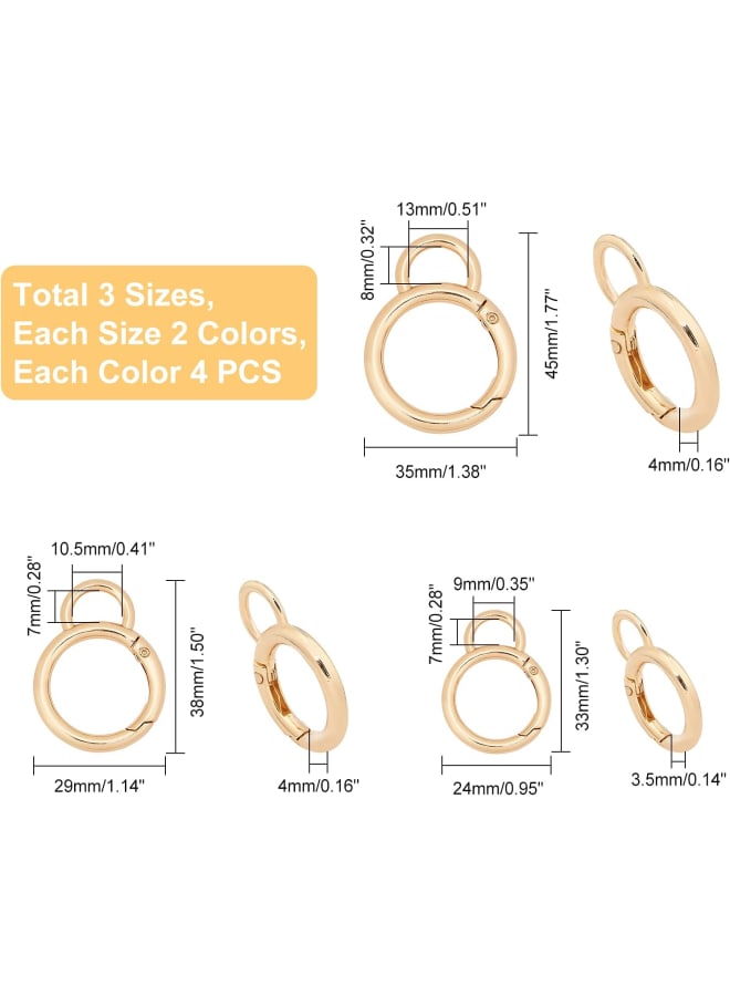 Round Spring Snap Hooks, 24pcs 3 Sizes 24 29 35mm O Ring Key Clasps Trigger Spring Keyring Buckle Hook Clip DIY Accessories for Bags Handbag Purses Keychain, Golden/Platinum - Image 5