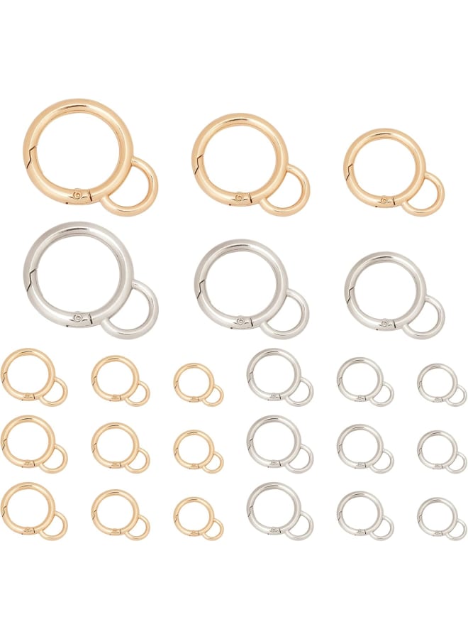 Round Spring Snap Hooks, 24pcs 3 Sizes 24 29 35mm O Ring Key Clasps Trigger Spring Keyring Buckle Hook Clip DIY Accessories for Bags Handbag Purses Keychain, Golden/Platinum - Image 1
