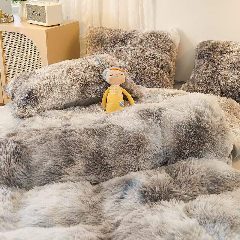 chovy Kids Girls Faux Fur Black White Gray Comforter Sets Twin/Full - 3PC Bed Set Soft Warm Comfortable Rabbit Plush Velvet Flannel Fluffy Fuzzy Bedding(Comforter x 1 Pillowcases x 2) - Image 5