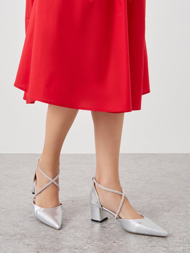 Sneak-a-Peek Sneak-a-Peek Rhinestone Strap Block Heel Ankle Strap Shoes  - Image 1