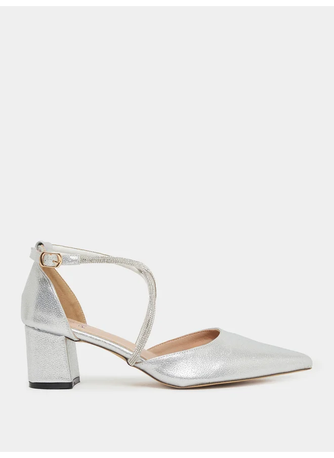 سنيك ايه بيك Sneak-a-Peek Rhinestone Strap Block Heel Ankle Strap Shoes