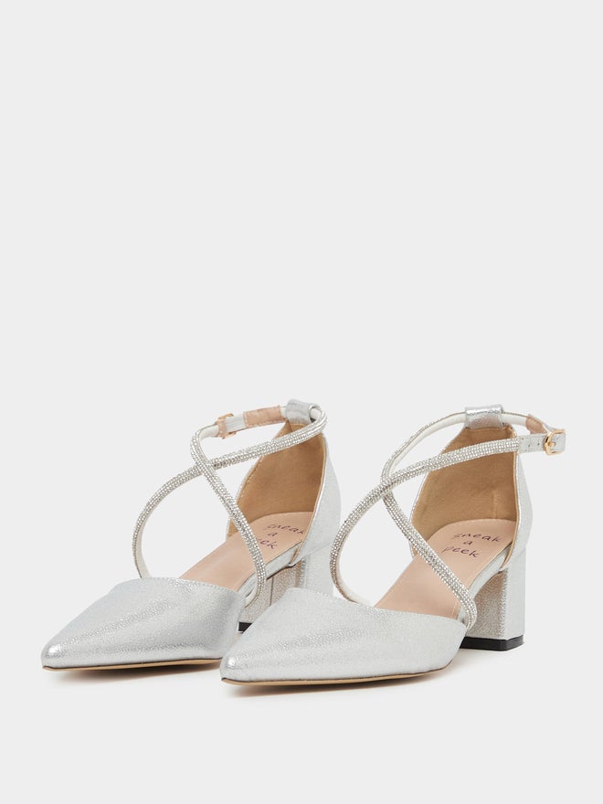 Sneak-a-Peek Sneak-a-Peek Rhinestone Strap Block Heel Ankle Strap Shoes  - Image 3