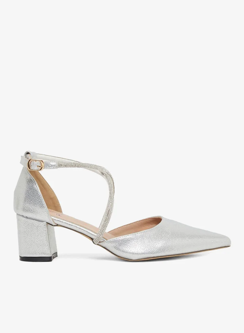 Sneak-a-Peek Sneak-a-Peek Rhinestone Strap Block Heel Ankle Strap Shoes