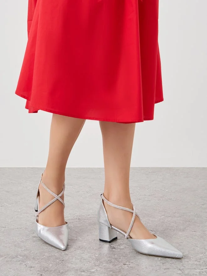 Sneak-a-Peek Sneak-a-Peek Rhinestone Strap Block Heel Ankle Strap Shoes