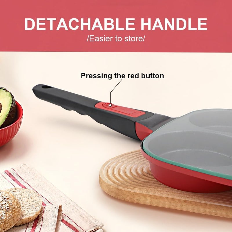 RANX INGST 4-Cup Egg Pan with Lid, Nonstick Omelette Skillet with Detachable Handle, Pancake Pan Egg Cooker Induction Compatible - Image 3