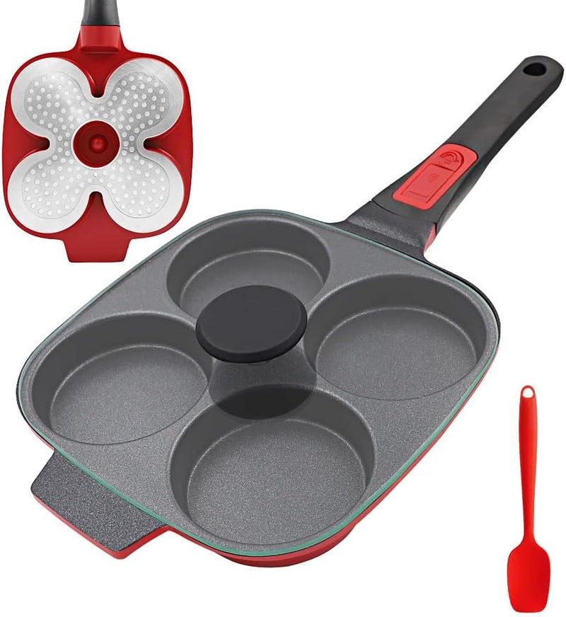 RANX INGST 4-Cup Egg Pan with Lid, Nonstick Omelette Skillet with Detachable Handle, Pancake Pan Egg Cooker Induction Compatible - Image 1