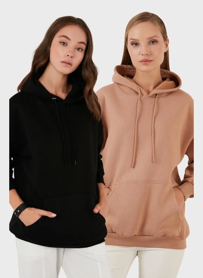 ليلا ليلا سويت شيرت قطن بقبة مرتفعة بغطاء رأس للنساء عبوتين