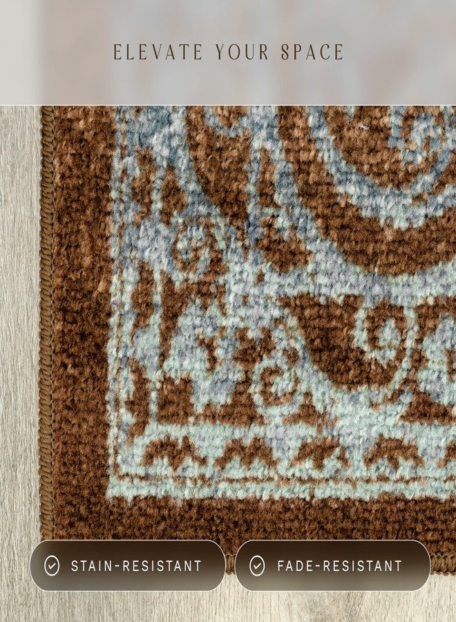 Maples Rugs Pelham Vintage Kitchen Rugs Non Skid Accent Area Carpet [Made in USA], 2'6 x 3'10, Blue/Walnut - Image 4