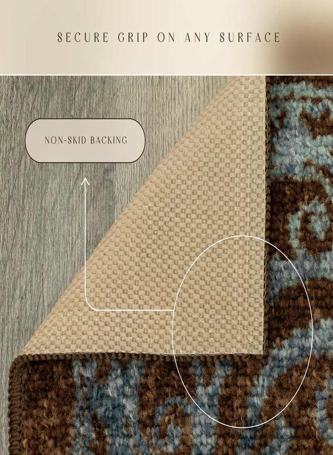 Maples Rugs Pelham Vintage Kitchen Rugs Non Skid Accent Area Carpet [Made in USA], 2'6 x 3'10, Blue/Walnut - Image 5