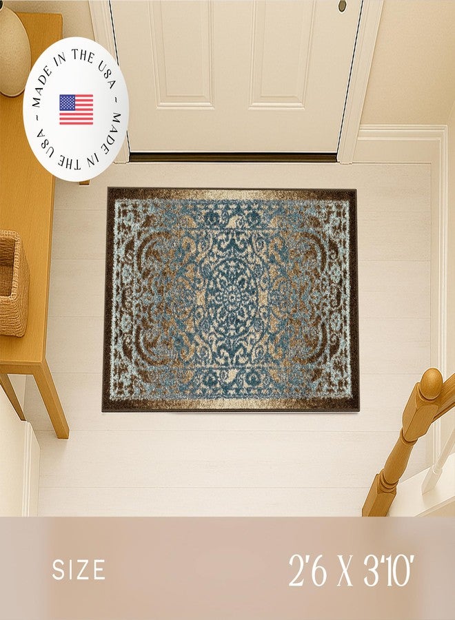 Maples Rugs Pelham Vintage Kitchen Rugs Non Skid Accent Area Carpet [Made in USA], 2'6 x 3'10, Blue/Walnut - Image 3