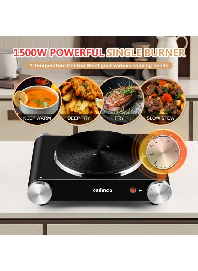 كوسيماكس لوحة ساخنة كهربائية واحدة,1500W,لوحة التدفئة الحديدية الزهرية,متوافقة مع جميع أدوات الطبخ, ترموستات قابل للتعديل - Image 5