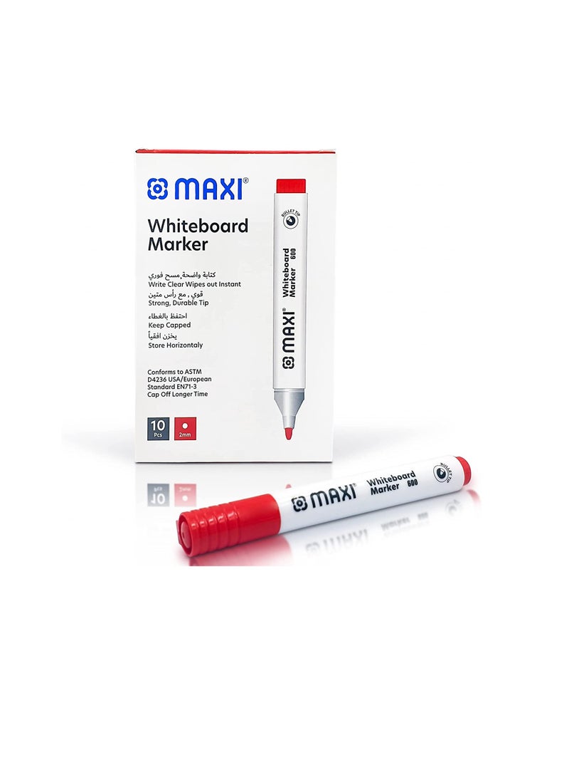 Maxi Whiteboard Marker Bullet tip Box of 10Pc Red - Image 1