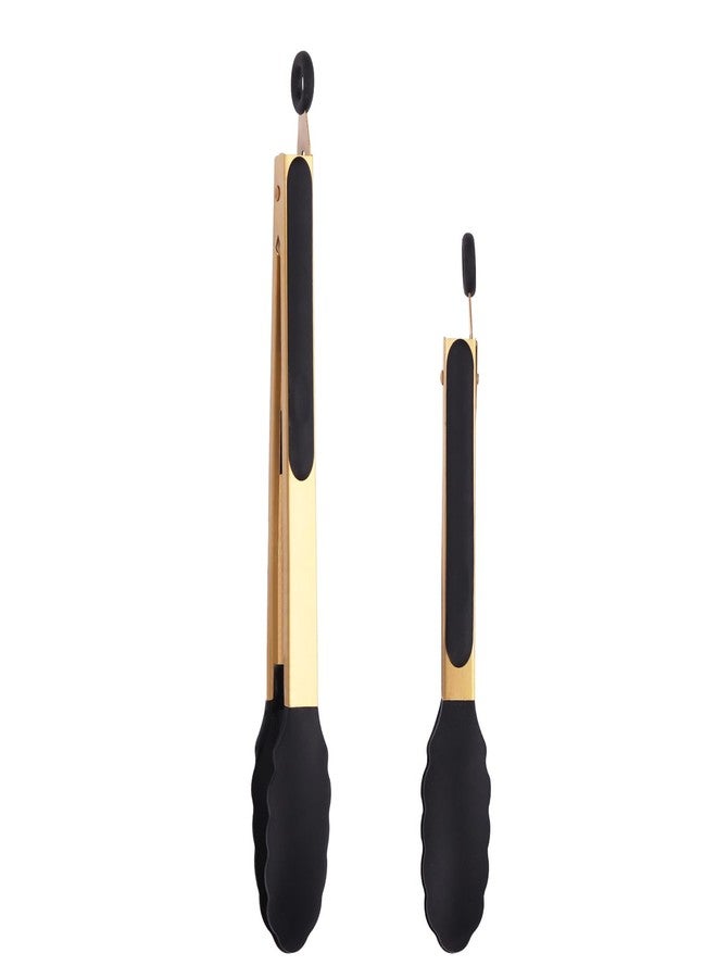 Mafier Stainless Steel Classic Kitchen Serving Food Party Gold Tongs 9" and 12" Cooking Tong with BPA Free Silicone Tips, Dishwasher Safe Serving Tools(set of 2) - Image 1